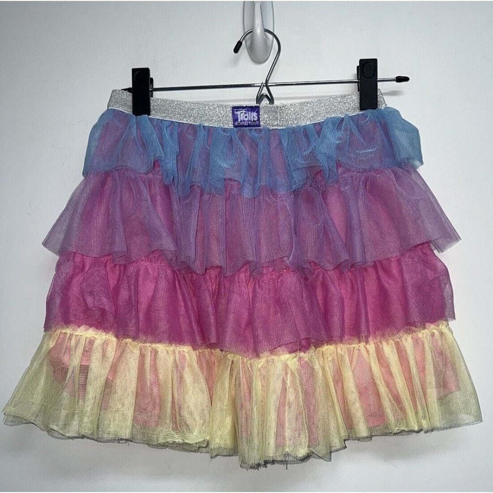 Trolls World Tour Girls Rainbow Tulle Ruffle Skirt Unicorn Fairy Costume L 10 12